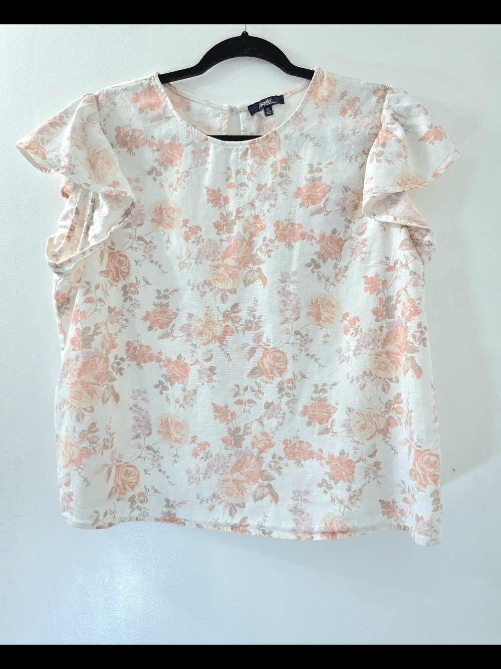 Angels Women’s Cottagecore Floral Linen Blouse Romantic Flutter Sleeves Size XL